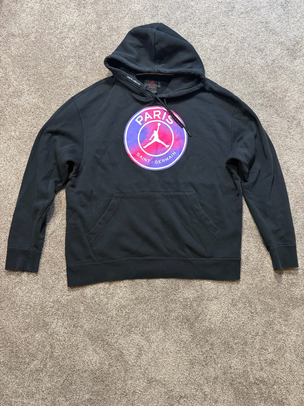 Nike Air Jordan Paris Saint-Germain Printing Hooded Black Fleece Pullover XL